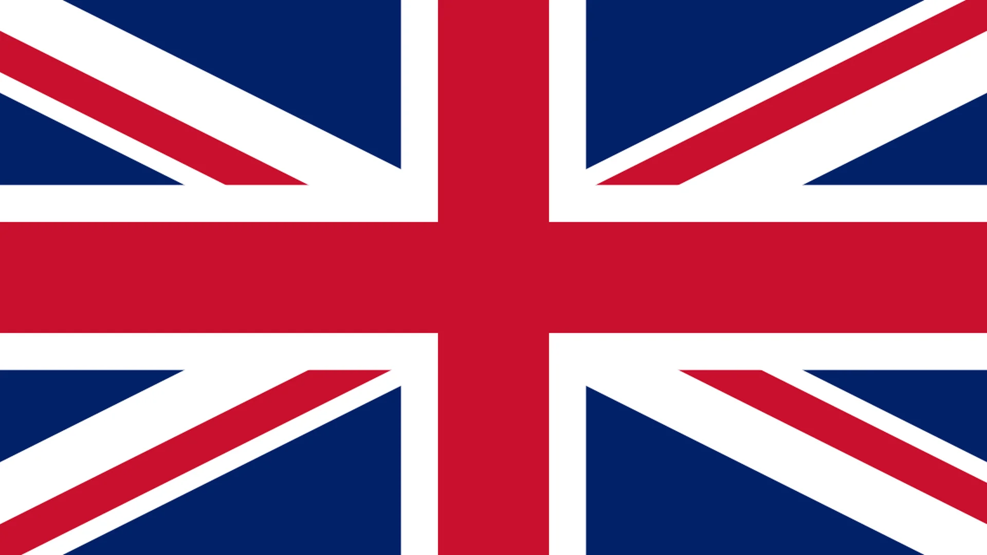 The Union Flag of the United Kingdom, with the red cross of St George edged in white laid over the red and white diagonal saltires on a dark blue field.