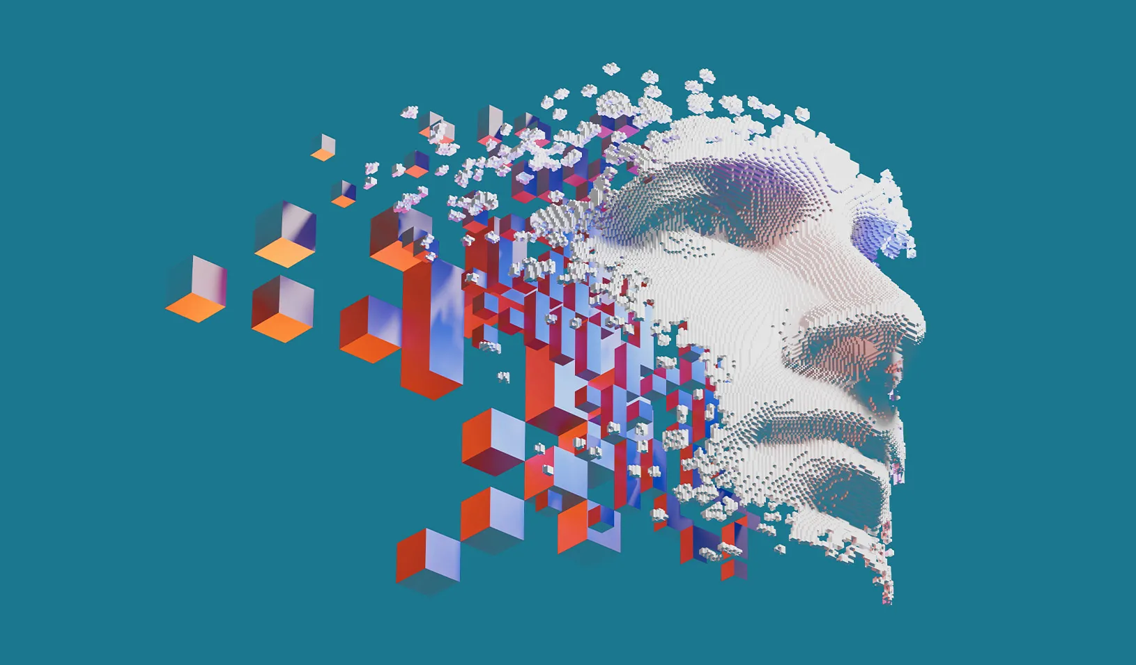 Fluid vs. Crystallized Intelligence article image showing a digital head made from blocks and abstract cognitive structures.