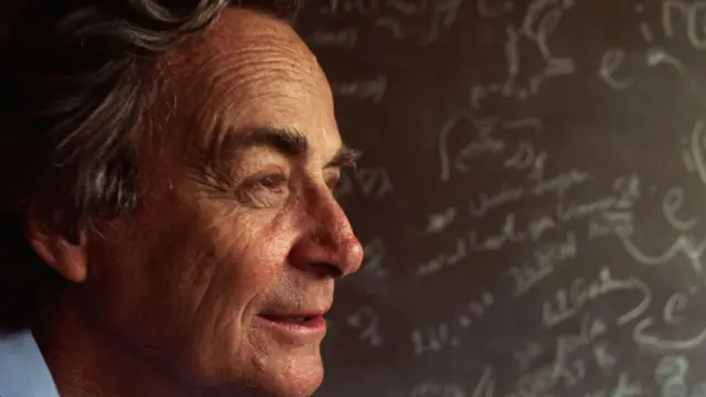Richard Feynman portrait beside a documented IQ 125 claim and an uncertainty scale