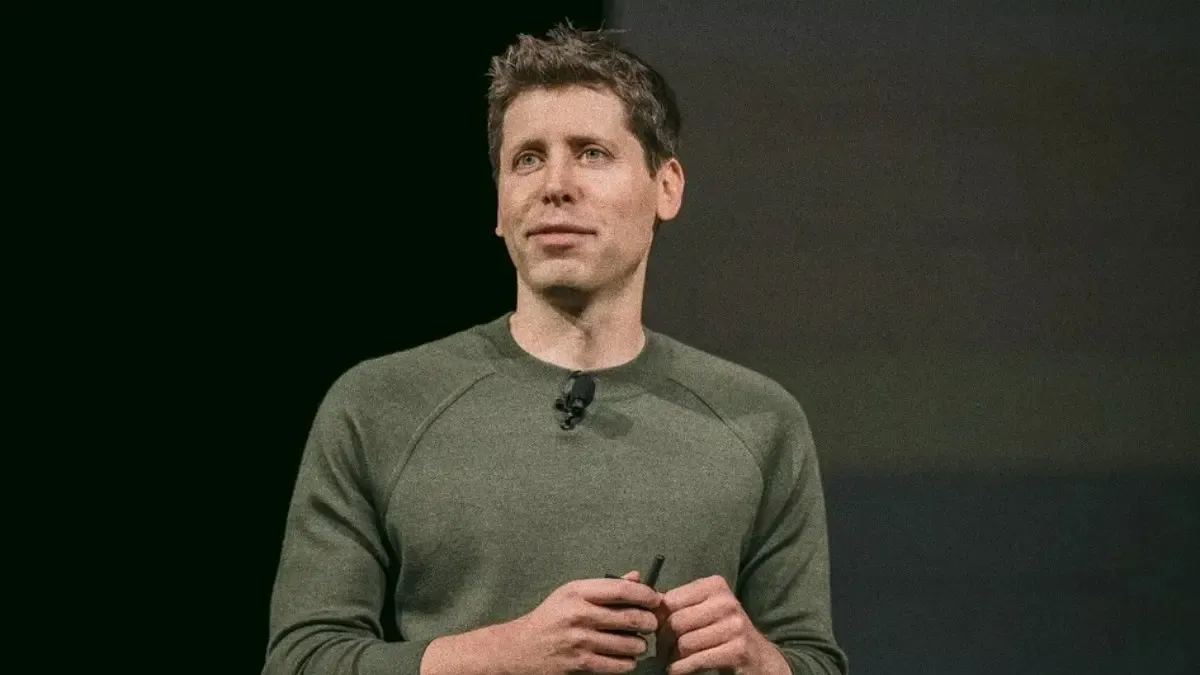Sam Altman portrait beside analytical AI and cognitive score graphics questioning a rumored IQ of 170